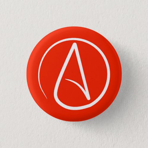 Atheist symbol white on red pinback button