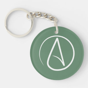 Atheist symbol: white on sage green keychain