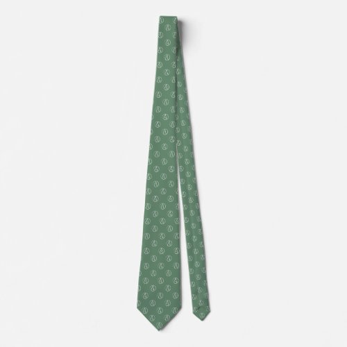 Atheist symbol white on sage green neck tie