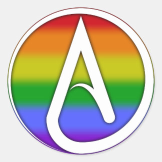 Atheist Symbol White over Rainbow Classic Round Sticker