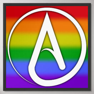Atheist Symbol White over Rainbow Framed Art