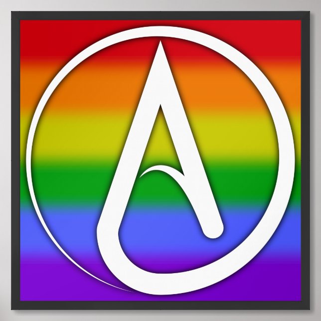 Atheist Symbol White over Rainbow Framed Art (Framed Front)