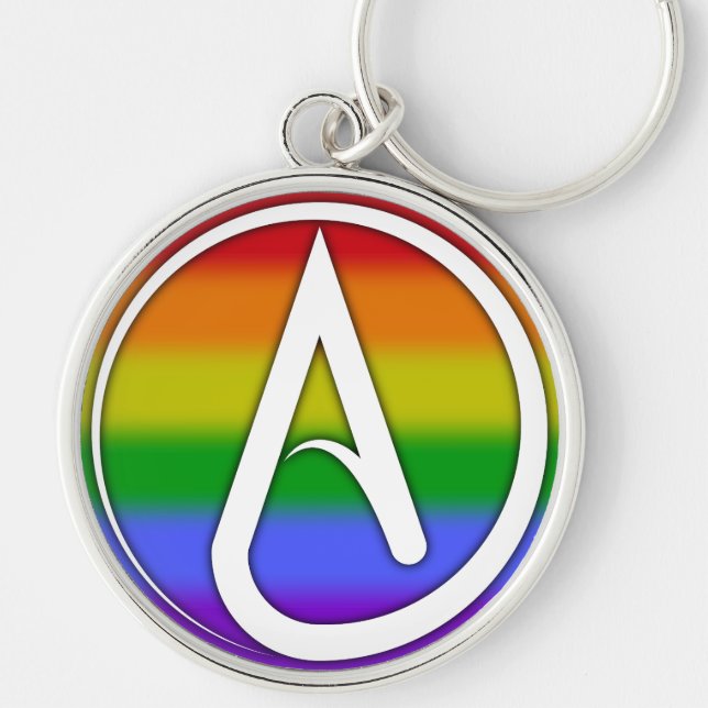 Atheist Symbol White over Rainbow Keychain (Front)