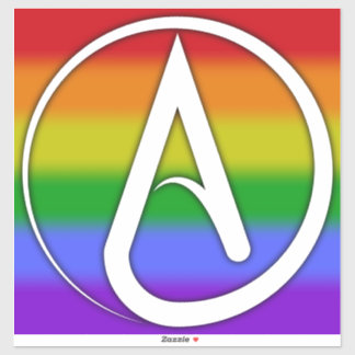 Atheist Symbol White over Rainbow Sticker