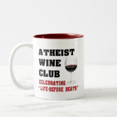 Atheist wine club Two-Tone coffee mug (Left)