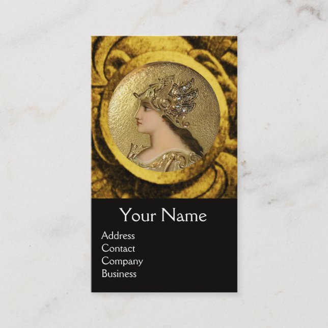 ATHENA AND FIGHTING GRYPHONS MONOGRAM ,Red Ruby Business Card (Front)