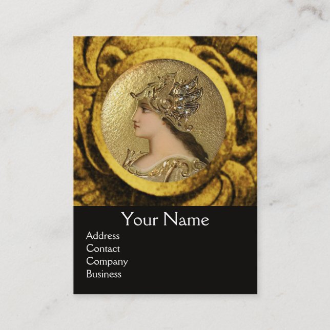 ATHENA AND FIGHTING GRYPHONS MONOGRAM ,Red Ruby Business Card (Front)