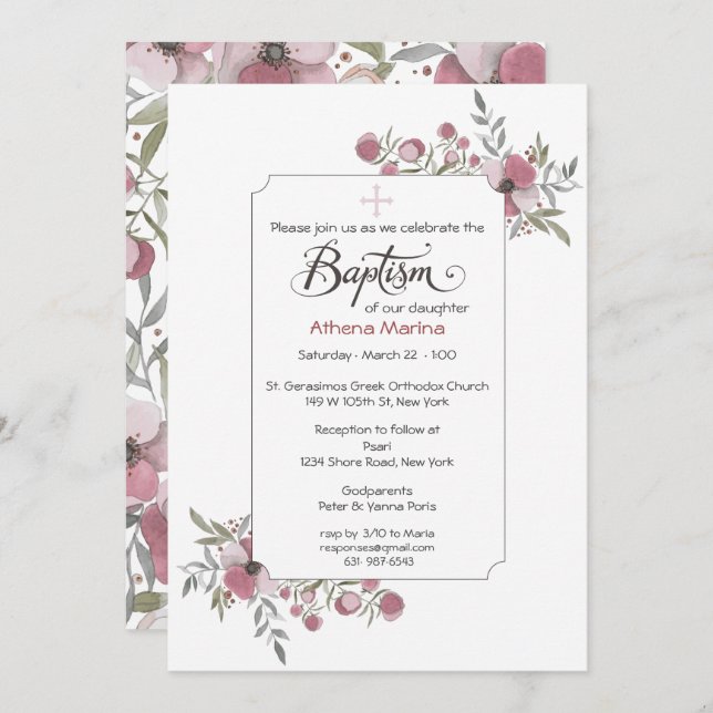 Athena Baptism Invitation. Invitation (Front/Back)