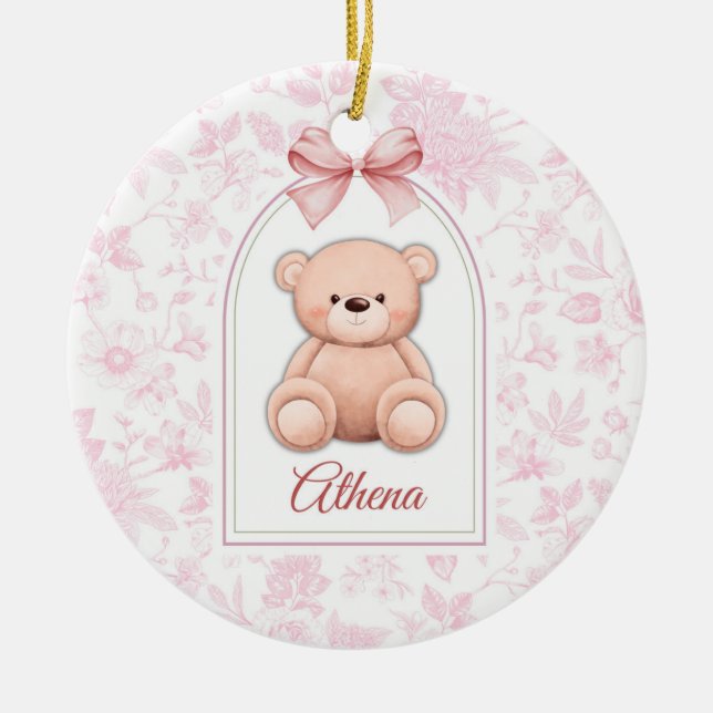 Athena | Custom Pink Teddy Bear Nursery Design  Ceramic Ornament (Front)