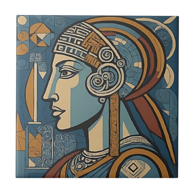 Athena - Goddess of Wisdom in Picasso's Style Ceramic Tile (Front)