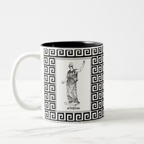  Athena Goddess on Black  White Greek Pattern Two_Tone Coffee Mug