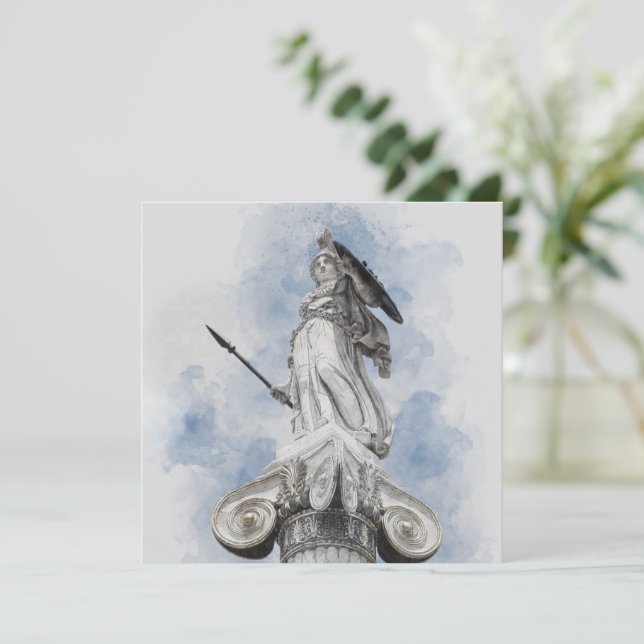 Athena Greek Statue Watercolor – Classic Myth Card (Standing Front)