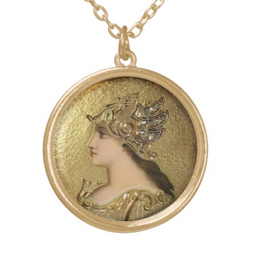 ATHENA PORTRAIT WITH GOLD HELMET AND GRYPHONS GOLD PLATED NECKLACE