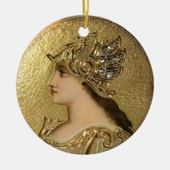 ATHENA PORTRAIT WITH GOLDEN HELMET AND GRYPHONS CERAMIC ORNAMENT (Front)