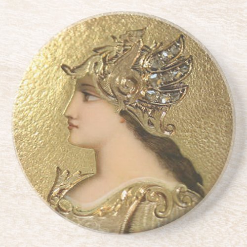 ATHENA PORTRAIT WITH GOLDEN HELMET AND GRYPHONS COASTER