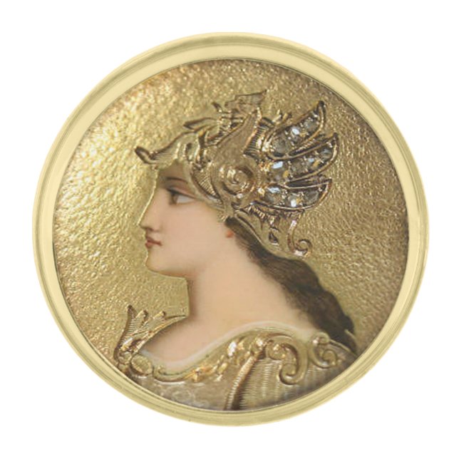 ATHENA PORTRAIT WITH GOLDEN HELMET AND GRYPHONS GOLD FINISH LAPEL PIN (Front)