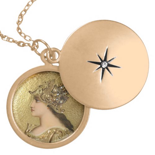 ATHENA PORTRAIT WITH GOLDEN HELMET AND GRYPHONS GOLD PLATED NECKLACE