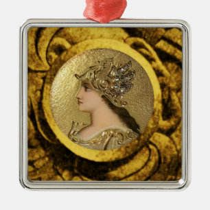 ATHENA PORTRAIT WITH GOLDEN HELMET AND GRYPHONS METAL ORNAMENT