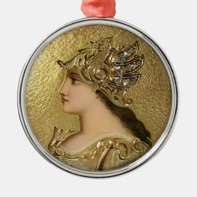 ATHENA PORTRAIT WITH GOLDEN HELMET AND GRYPHONS METAL ORNAMENT (Front)