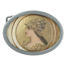 ATHENA PORTRAIT WITH GOLDEN HELMET AND GRYPHONS OVAL BELT BUCKLE