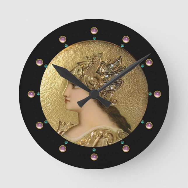 ATHENA PORTRAIT WITH GOLDEN HELMET AND GRYPHONS ROUND CLOCK (Front)
