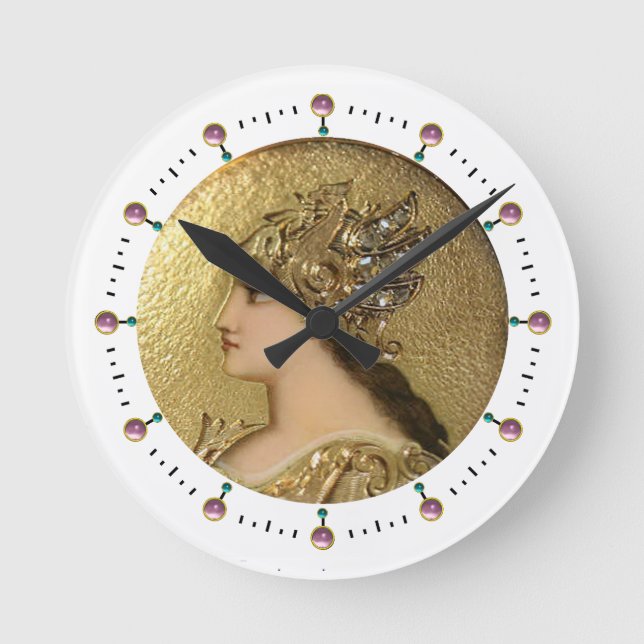 ATHENA PORTRAIT WITH GOLDEN HELMET AND GRYPHONS ROUND CLOCK (Front)
