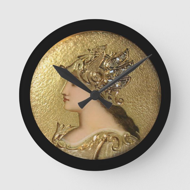 ATHENA PORTRAIT WITH GOLDEN HELMET AND GRYPHONS ROUND CLOCK (Front)