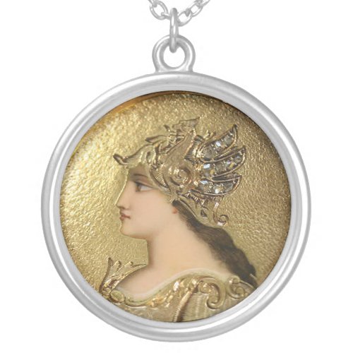ATHENA PROFILE WITH GOLDEN HELMET AND GRYPHONS SILVER PLATED NECKLACE