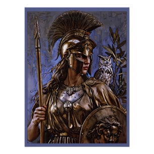 "Athena’s Eternal Vigil" Colourful Portrait      Poster
