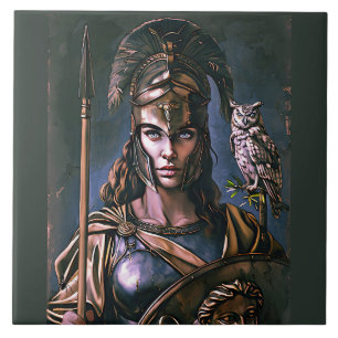 "Athena’s Fierce Loyalty" Colourful Portrait    Ceramic Tile