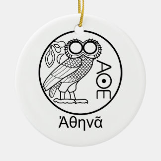 Athena’s owl tetradrachm (Greek Font) Ceramic Ornament