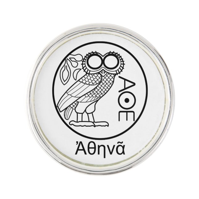 Athena’s owl tetradrachm (Greek Font) Lapel Pin (Front)