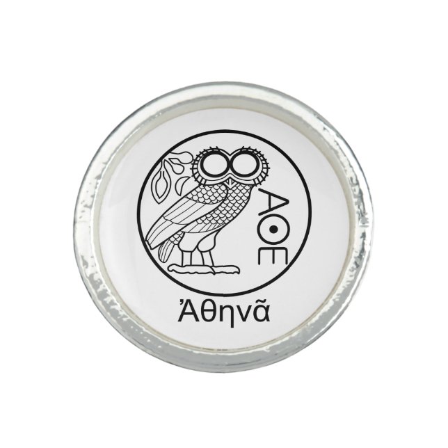 Athena’s owl tetradrachm (Greek Font) Ring (Front)