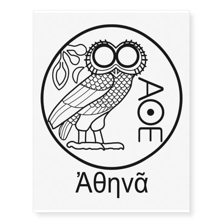 Athena's owl tetradrachm (Greek Font) Temporary Tattoos | Zazzle