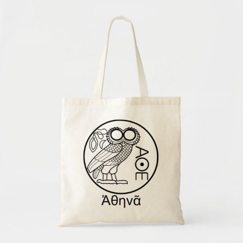 Athenaâs owl tetradrachm Greek Font Tote Bag