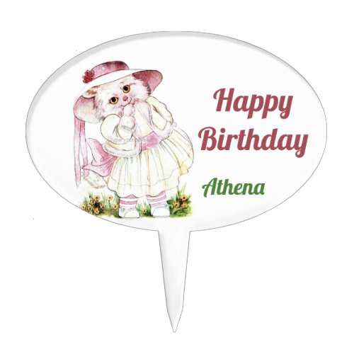 ATHENA VINTAGE CAT ART  Cute Sweet Cat Lover  Cake Topper