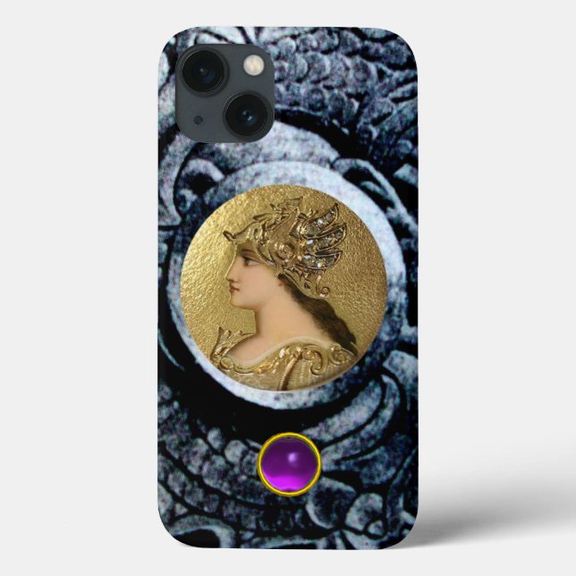 ATHENA WITH FANTASY GRIFFINS AND PURPLE GEMSTONE Case-Mate iPhone CASE (Back)