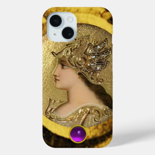 ATHENA WITH FANTASY GRIFFINS AND PURPLE GEMSTONE iPhone 15 CASE