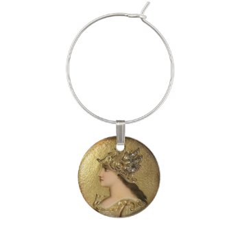 Athena With Golden Helmet And Fantasy Griffins Wine Glass Charm by bulgan_lumini at Zazzle