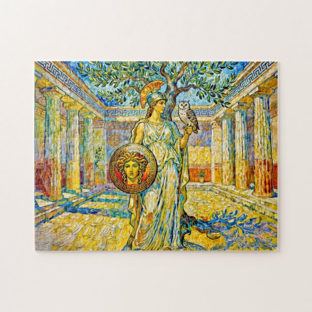 Athena with Owl and Shield by Olive Tree in Temple Jigsaw Puzzle (Horizontal)