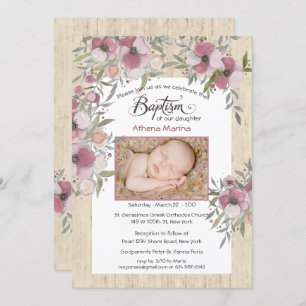 Athena Wood Baptism Invitation