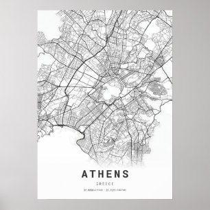 Athens City Cartography Map Poster