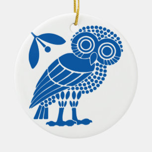 Athens city municipality flag symbol emblem owl bi ceramic ornament