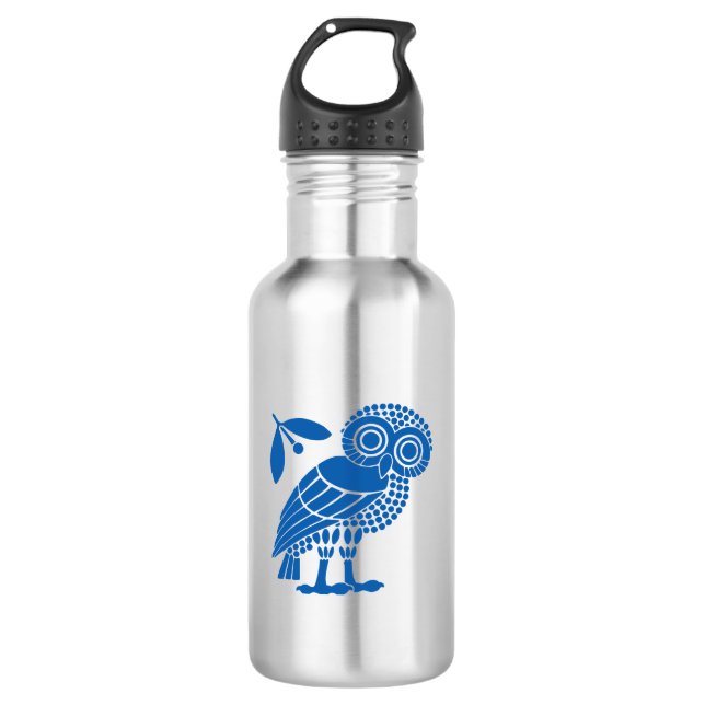 Athens city municipality flag symbol emblem owl bi stainless steel water bottle (Front)