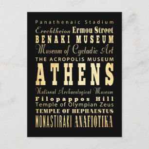 Athens City of Greece Typography Art Postcard