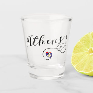 Athens Flag In Heart, Greece Shot Glass