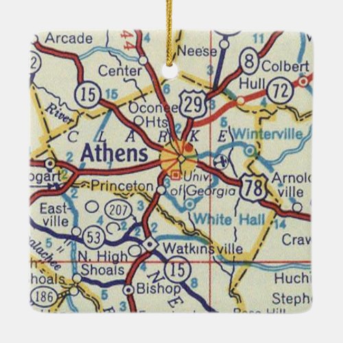 Athens GA Vintage Map Ceramic Ornament
