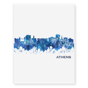 Athens Georgia Skyline Blue Temporary Tattoos