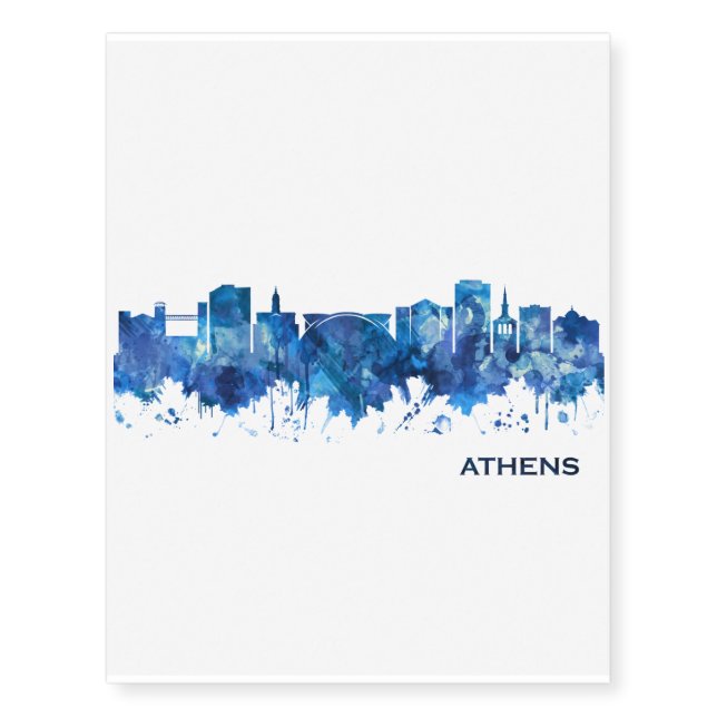 Athens Georgia Skyline Blue Temporary Tattoos (Front)