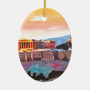 Athens Greece Acropolis At Sunset Ceramic Ornament
